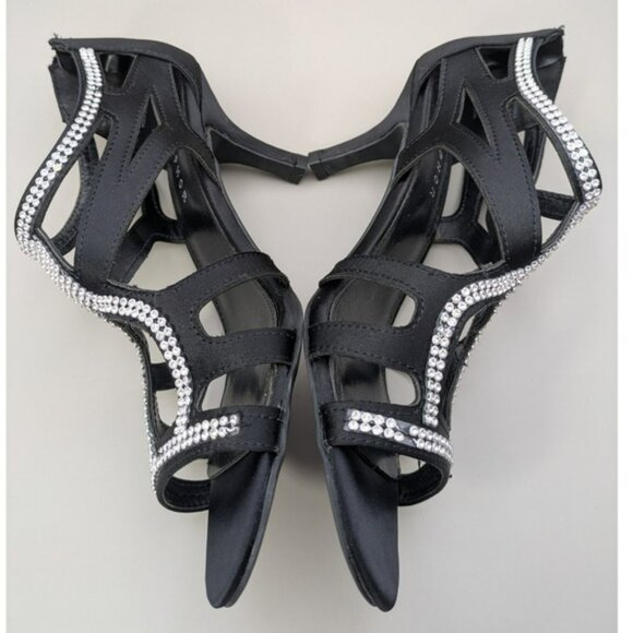 Metaphor Black Strappy Heels Rhinestones Zip Back Heels Womens Size 9 Medium - Picture 5 of 9